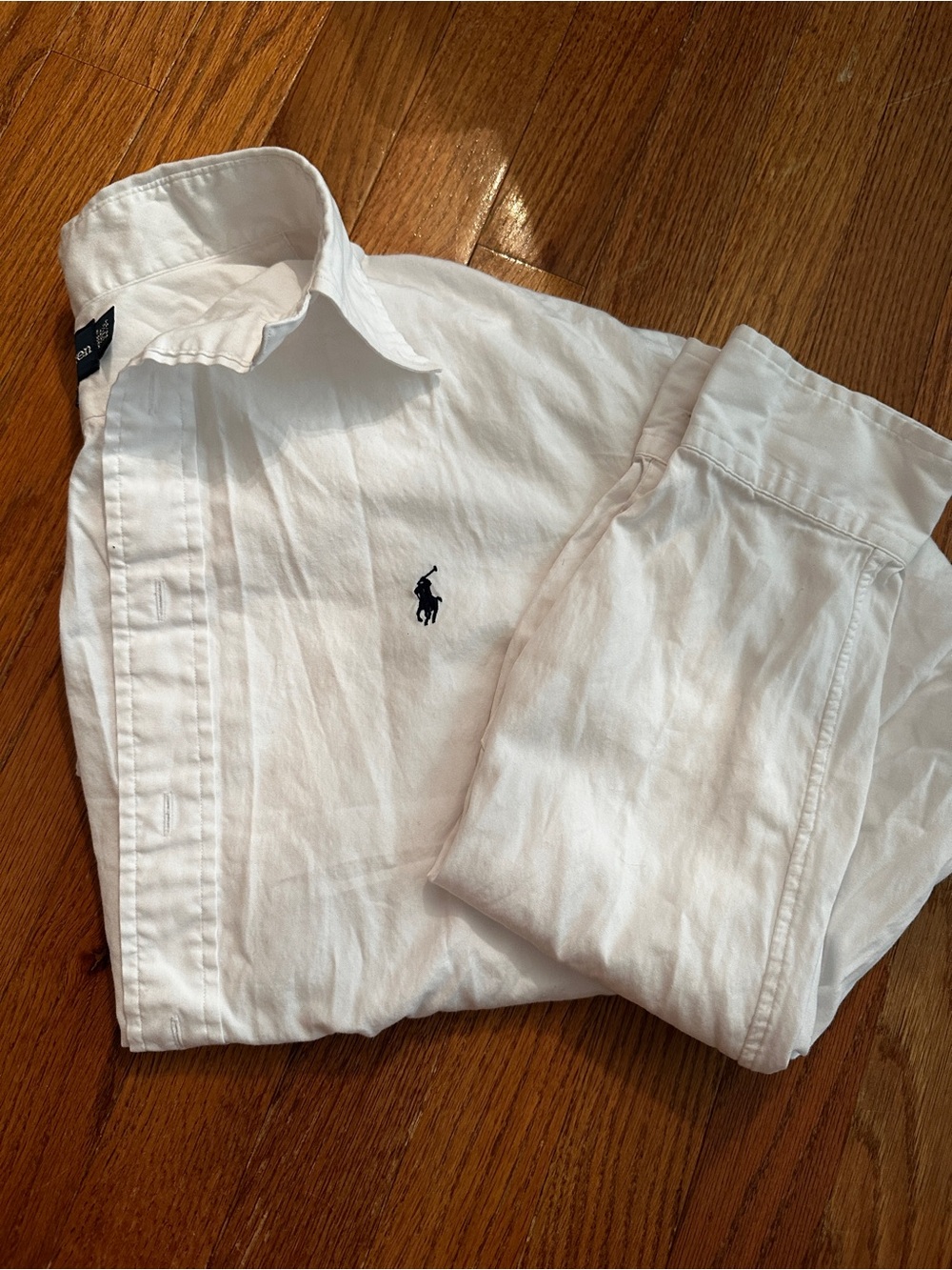 Ralph Lauren White Button-Down Shirt with Navy Polo Logo